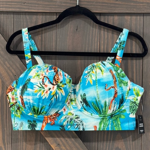 Torrid Retro Underwire Ruched Cup Bikini Swim Top Tropical Size 2X (2-D/DD NWT) - Picture 3 of 9